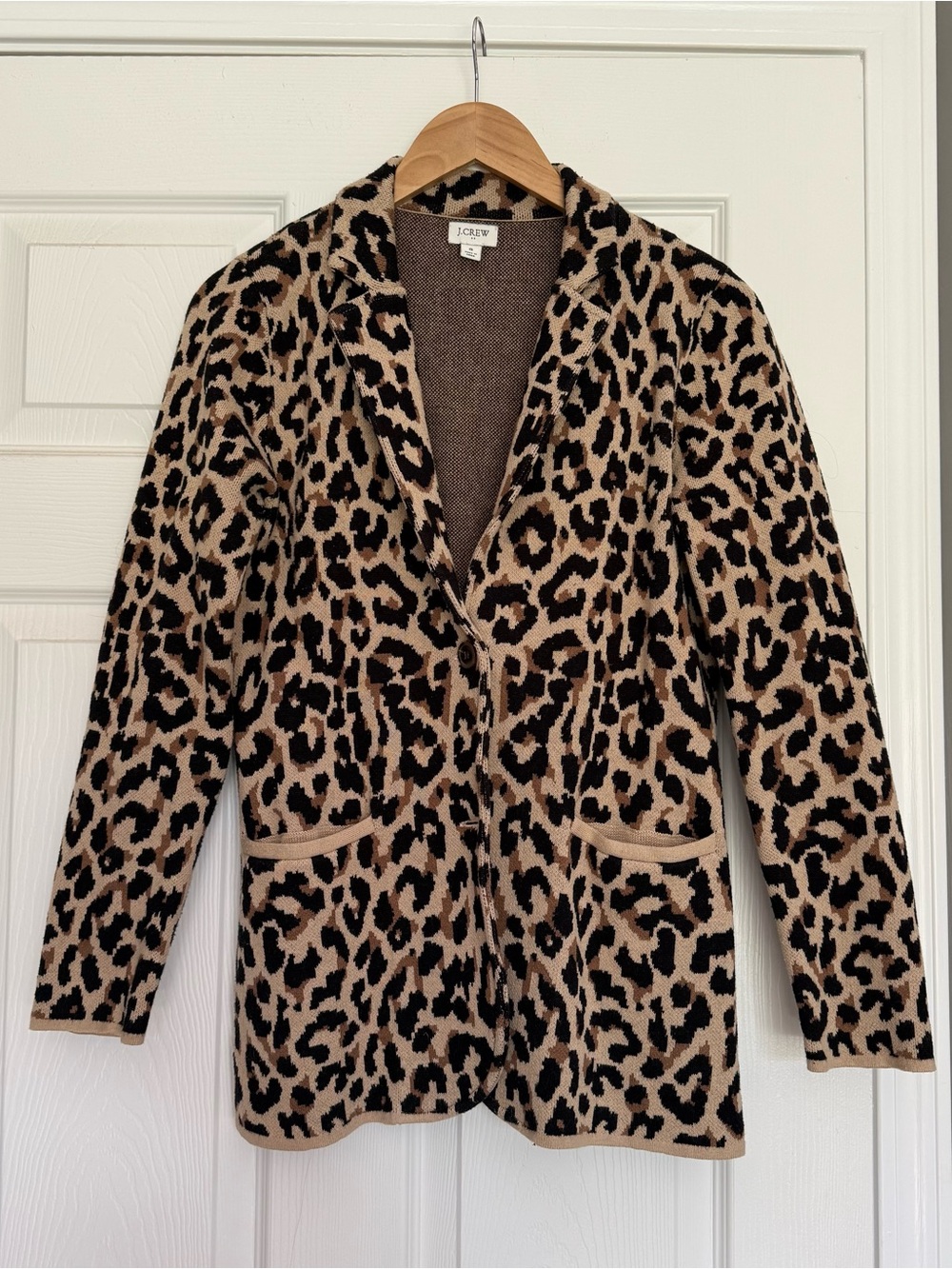 J. Crew Leopard-Print Knit Blazer in Beige and Black